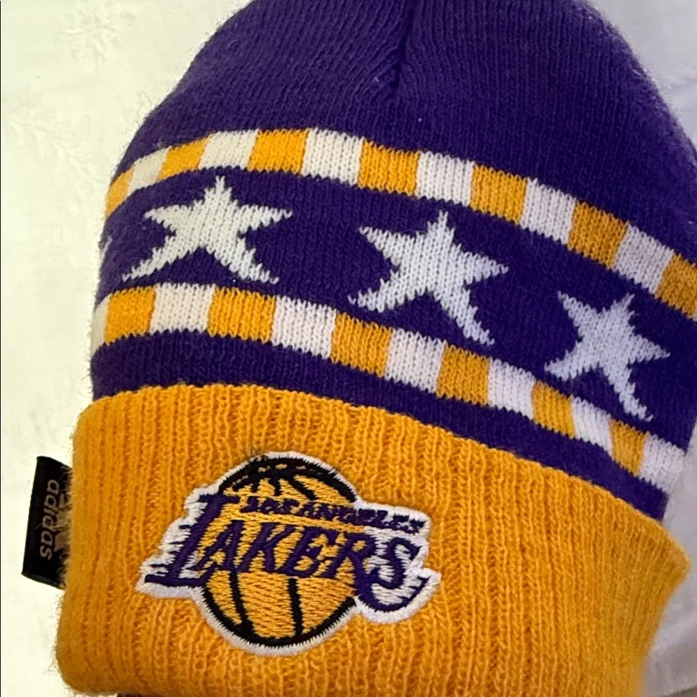 Adidas Kids Purple and Gold Lakers Beanie
